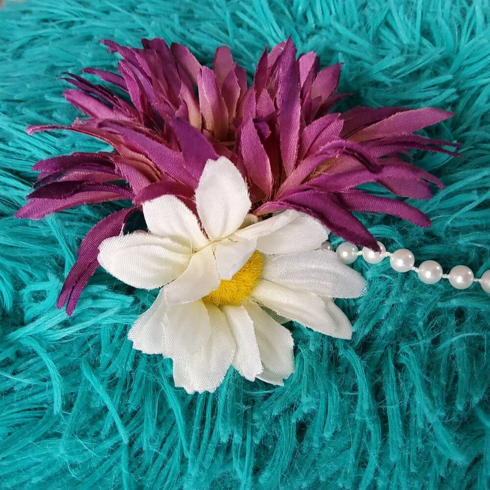 Purple White Floral Hair Clip Pearl Accent Hair Clip